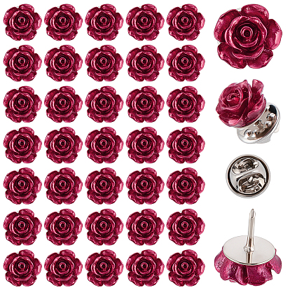 50Pcs Brass Brooches, with Resin Flower, Platinum