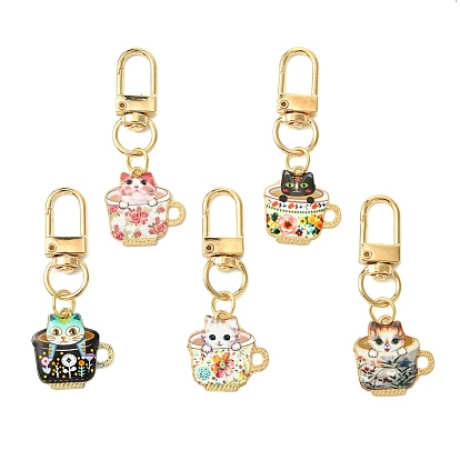 Подвеска из сплава с эмалью, с поворотными застежками сплава, форма кошки с чашкой