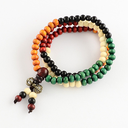 Wrap Style Buddhist Jewelry Dyed Wood Round Beaded Bracelets or Necklaces