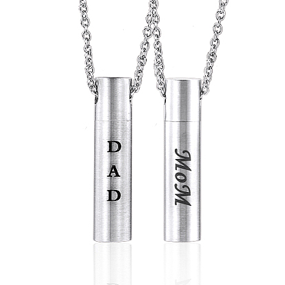 Stainless Steel Urn Ashes Necklaces, Column with Word Pendant Necklace