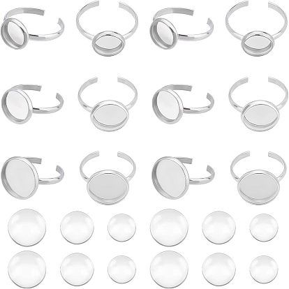 Набор для изготовления кольца на палец своими руками, включая 304 компоненты колец манжеты из нержавеющей стали и стеклянные кабошоны