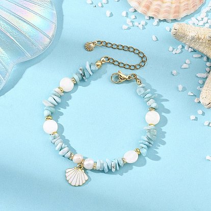 Браслеты с подвесками из эмали в форме ракушки, Браслеты из натурального ларимара и пресноводных ракушек для женщин