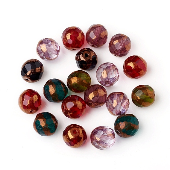 Perles de verre tchèques galvanisées, style rétro, facette, ronde