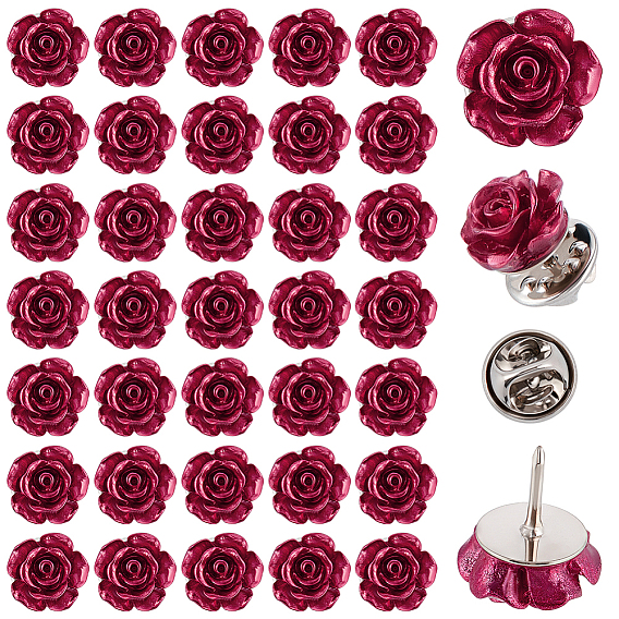50Pcs Brass Brooches, with Resin Flower, Platinum