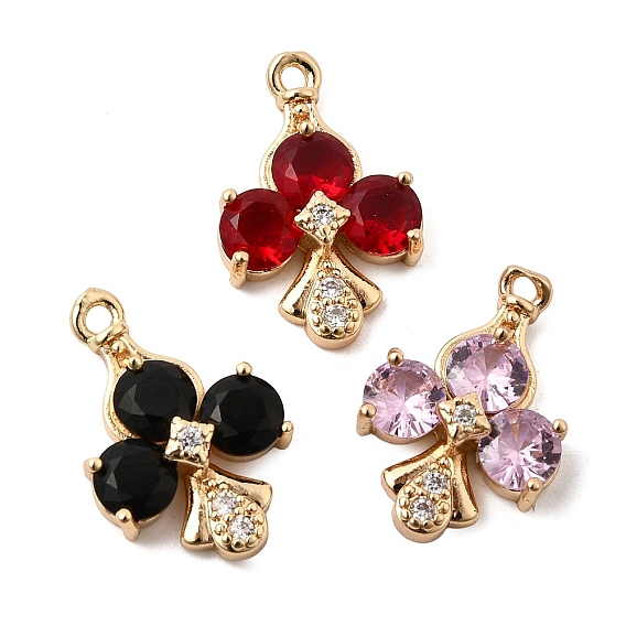 Латунные микро проложить кубического циркония подвески, игральная карта с подвесками в виде треф, со стеклом, долговечный, золотые