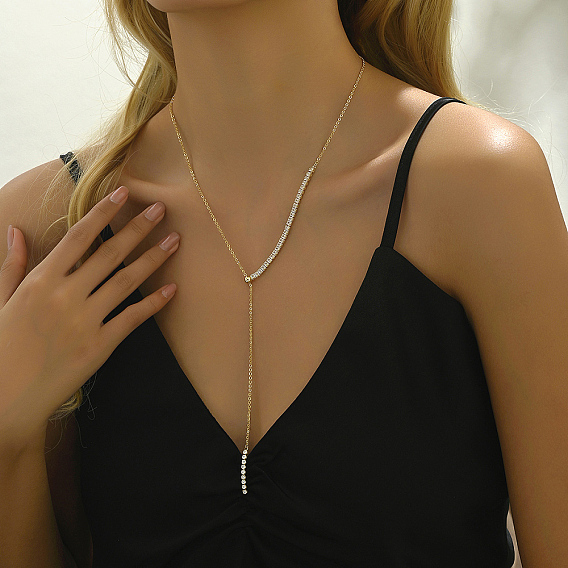 Y-образные ожерелья из латуни с микропаве из прозрачного кубического циркония для женщин, просто и изысканно