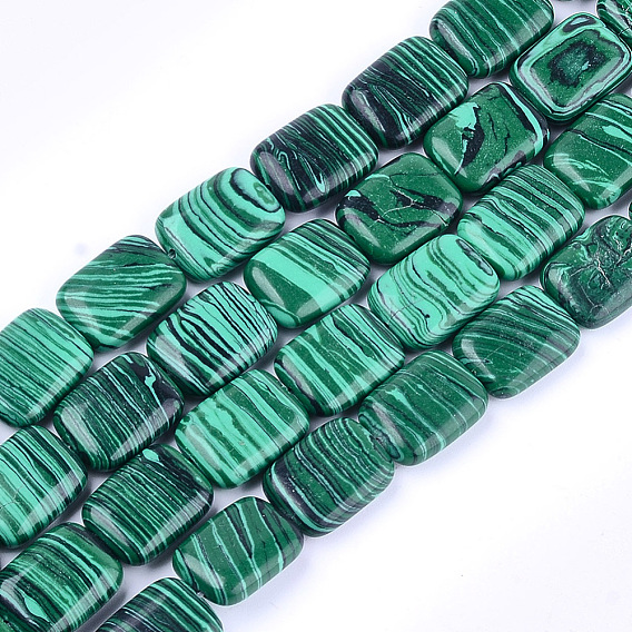 Perles synthétiques malachite brins, rectangle