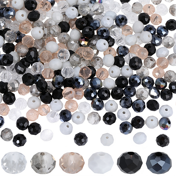 360Pcs 6 Colors Electroplate Glass Beads, Rondelle, Faceted