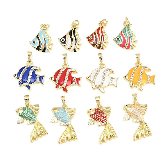 Латунные микро проложить кубического циркония подвески, с эмалью, рыбы прелести, долговечный, стойки покрытие, без свинца и без кадмия, реальный 18 k позолоченный