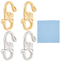 4Pcs 2 Colors Sterling Silver S-Hook Clasps with 925 Stamp, Connector Components for Jewelry Making, with 1Pc Suede Fabric Square Silver Polishing Cloth