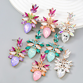 Fashion color diamond drop-shaped glass diamond inlaid diamond flower earring trendy women exaggerated earrings