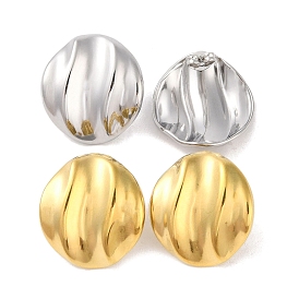 304 Stainless Steel Stud Earrings for Women, Wave Flat Round
