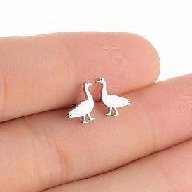 Minimalist Cute Animal Ear Studs for Women - Yellow Duck & White Swan Stainless Steel Earrings