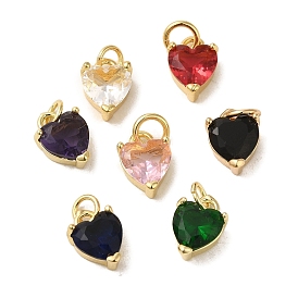 Brass Glass Charms, Real 18K Gold Plated, Heart, with Jump Ring