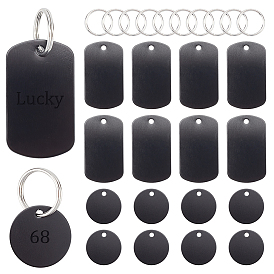Kit de fabrication de porte-clés à breloques vierges à tamponner soi-même, y compris rectangle en aluminium et pendentifs ronds plats, 304 fermoir porte-clés en acier inoxydable