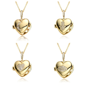 Brass Micro Pave Cubic Zirconia Locket Necklace, Picture Photo Necklace for Mother's Day