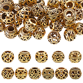 44 шт 11 стили европейские бусины из сплава в тибетском стиле, круглые, бусины с большим отверстием, античное золото 