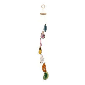 Chakra Natural Dyed Agate Piece Hanging Ornament, Wind Chime, with Wood Ring, for Home Decor