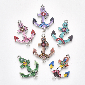 Printed Alloy Links Connectors, with Enamel, Anchor, Platinum