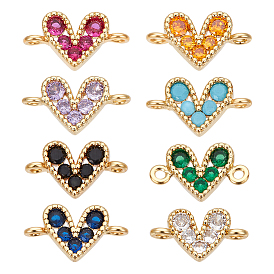 8шт. 8 цвета латунь паве кубический цирконий соединительные подвески, сердечные ссылки, золотые