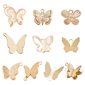 BENECREAT 20Pcs 10 Style Brass Pendants, Nickel Free, Long-Lasting Plated, Butterfly