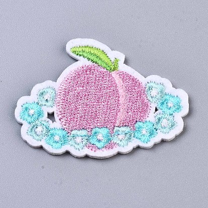 Peach with Flower Appliques, Computerized Embroidery Cloth Iron on/Sew on Patches, Costume Accessories