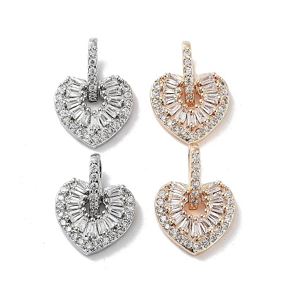 Brass Micro Pave Clear Cubic Zirconia Charms, Heart Charms