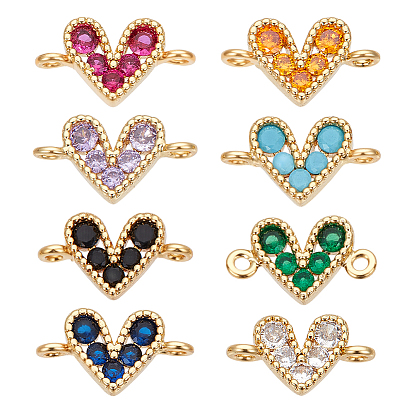 8шт. 8 цвета латунь паве кубический цирконий соединительные подвески, сердечные ссылки, золотые