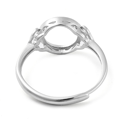 Flat Round Adjustable 925 Sterling Silver Ring Components, Open Bezel Setting