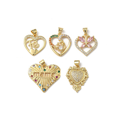 Латунные микро проложить кубического циркония подвески, стойки покрытие, сердце, без свинца и без кадмия, долговечный