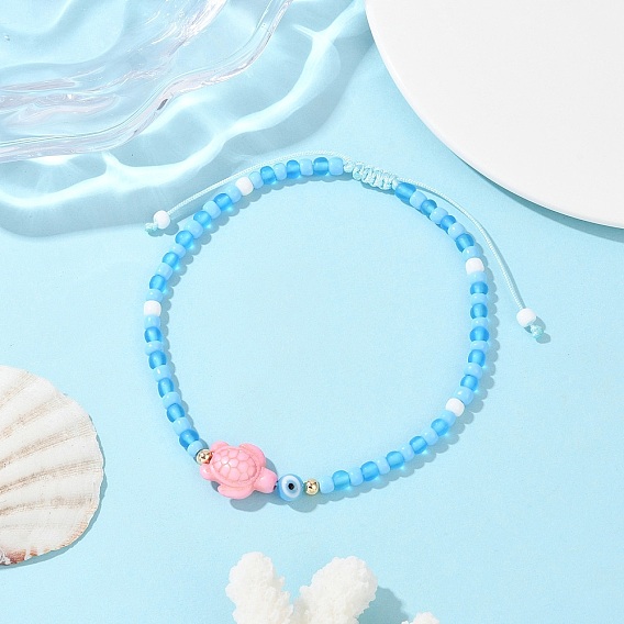 Регулируемые браслеты на щиколотку из синтетической бирюзы и стеклянных бусин, окрашенных в розовый черепаховый цвет, летние пляжные браслеты для женщин