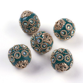 Perles Indonésiennes manuelles, avec les accessoires en métal, Placage de couleur or pâle, ronde