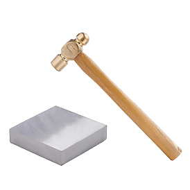 BENECREAT Brass Wooden Handle Hammer, Gold Hammer Square Iron Anvil Workbenches