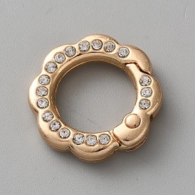 Пружинные кольца из цинкового сплава, с акриловыми стразами, цветок