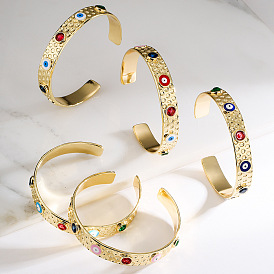 Bohemian Style Gold Plated Geometric Open Eye Bracelet with Zircon Drops