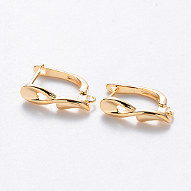 Brass Hoop Earring Findings with Latch Back Closure, Nickel Free, with Horizontal Loop, Real 18K Gold Plated