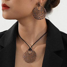 Комплекты из полых плоских круглых подвесок из сплава и вощеного шнура и серег-гвоздиков