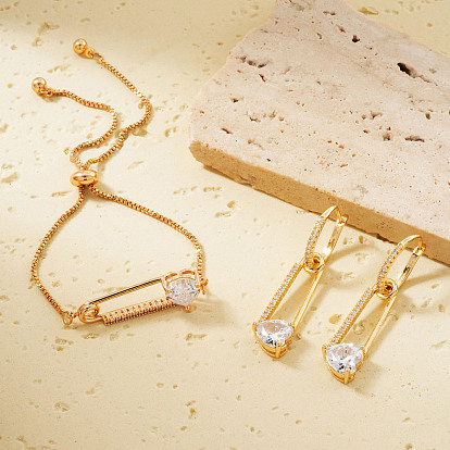 Элегантные персонализированные модные серьги с булавками из латуни в форме сердца с кубическим цирконием и наборы браслетов-слайдеров