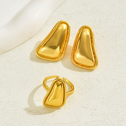 Комплект украшений из латуни с преувеличенным трапециевидным дизайном для женщин, комплект из сережек-гвоздиков и колец