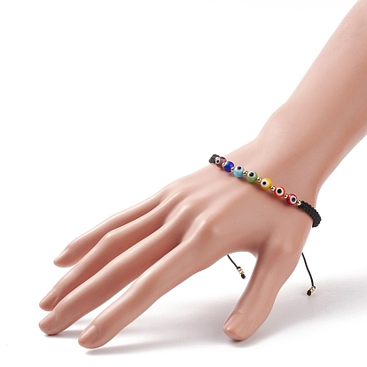 2 pcs 2 couleurs au chalumeau rond mauvais œil bracelets de perles tressées ensemble, bracelets ajustables pour femmes