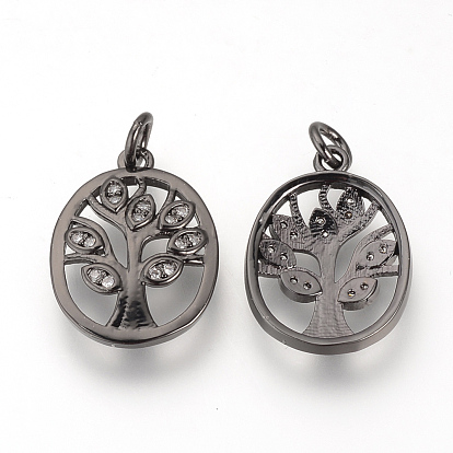 Diy латунь микро проложить кубические циркониевые подвески, овал с дерева жизни