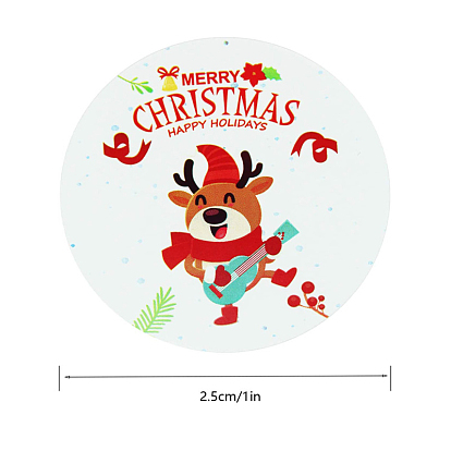 Christmas PVC Plastic Roll Sticker Labels, Self-adhesion, for Suitcase, Skateboard, Refrigerator, Helmet, Mobile Phone Shell, Round, Christmas Themed Pattern