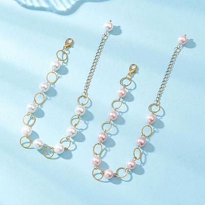 2шт. браслеты из круглых бусин-жемчужин, браслеты из латунных колец для женщин, золотые