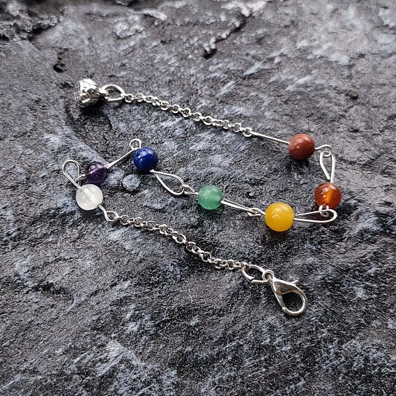Chakra Natural Gemstone Lotus Dowsing Pendulums, with Alloy Findings