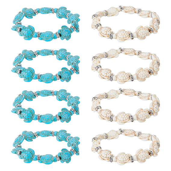 8шт 2 цвета окрашенные синтетические бирюзовые черепаховые бисерные браслеты набор для женщин