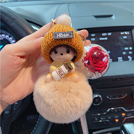 Cute Plush Doll Keychain with Knitted Hat and Tassel Pendant