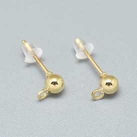 Iron Stud Earring Findings, with Plastic Ear Nuts and Loop