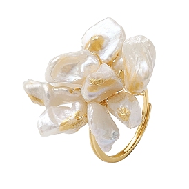 Flower Natural Pearl Adjustable Rings, Sterling Silver Finger Rings for Women