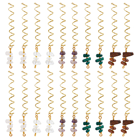 Nbeads 6 Sets 5 Styles Natural Tiger Eye & Rose Quartz & Amethyst, Opalite & Synthetic Malachite Chip Big Pendants, , with Golden Toine Copper Wire