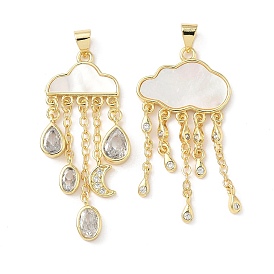 Латунный микропаве прозрачный кубический цирконий с подвесками из натуральных ракушек, Дождевые облака, без свинца и без кадмия, долговечный, стойки покрытие